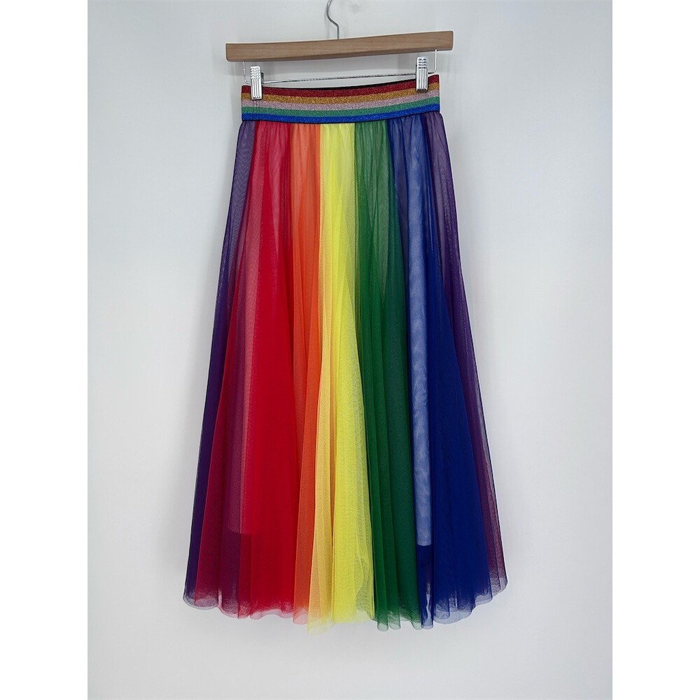 Rainbow Tulle Midi Skirt Price Halloweeen Dopamine Cosplay Clowncore, Small - Picture 4 of 5